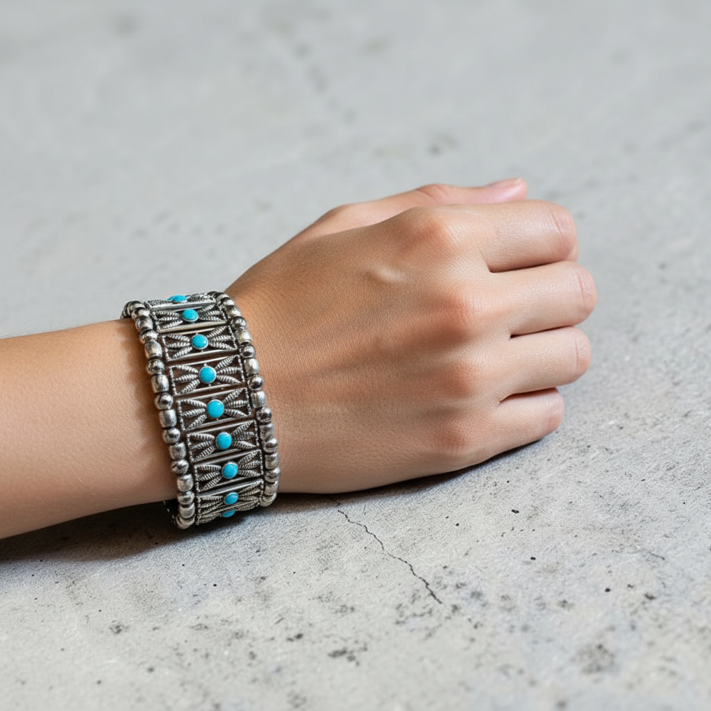Bracelet Manchette Turquoise Argenté