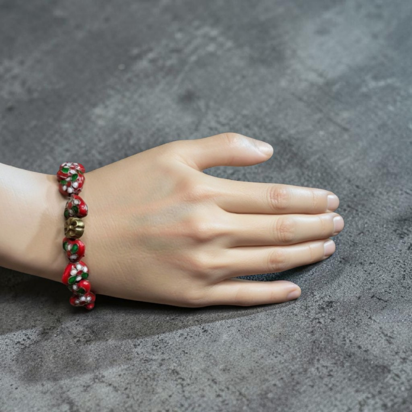 Bracelet Cloisonné Fleurs Rouge