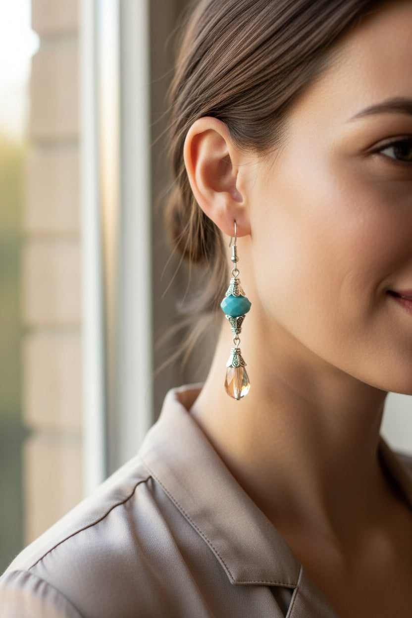 Boucles d'Oreilles Turquoise Ambre