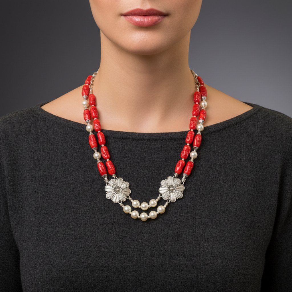 Collier Camélia Rouge