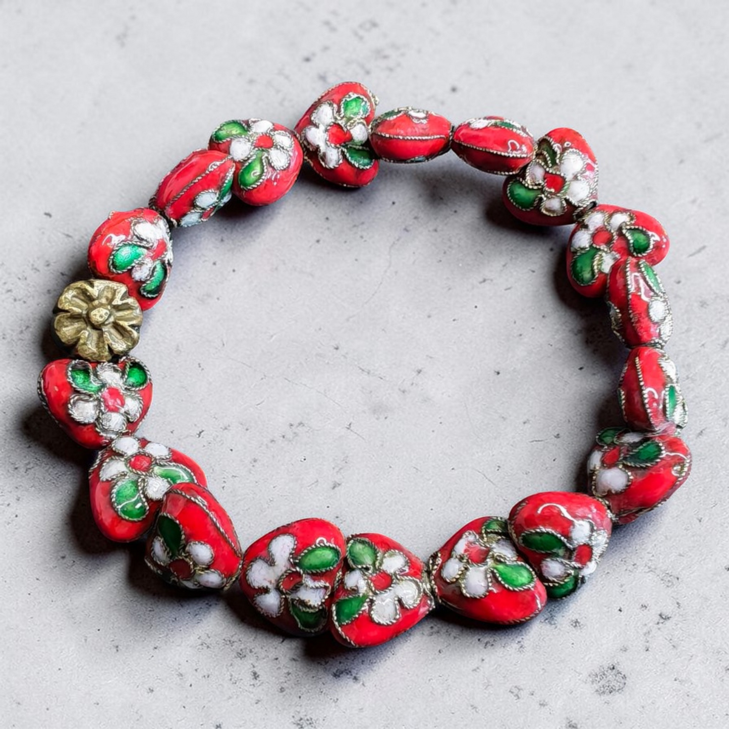Bracelet Cloisonné Fleurs Rouge