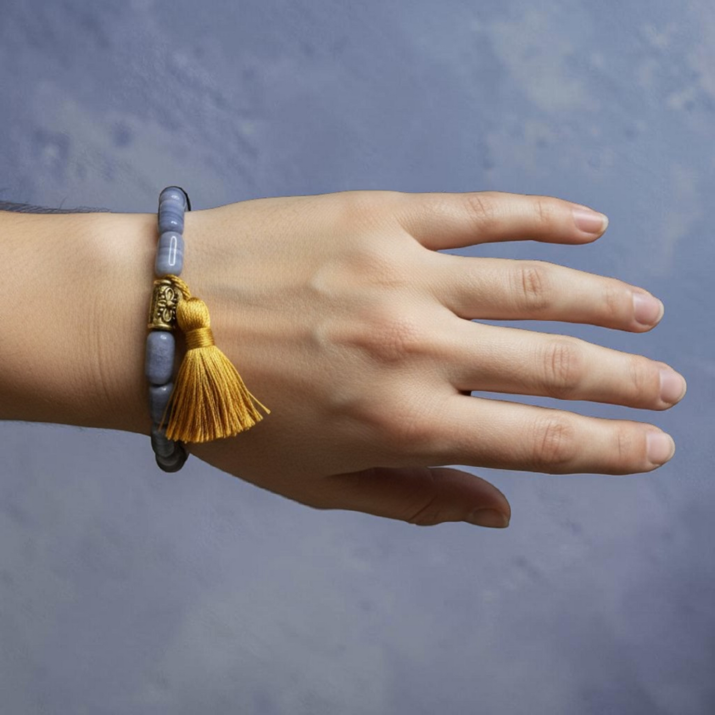 Bracelet Pierres Naturelles & Pompon Soie